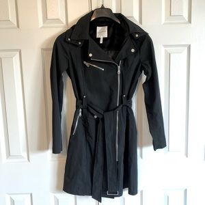 Avec Les Filles Black Raincoat With Belt and Removable Hood, Size XS